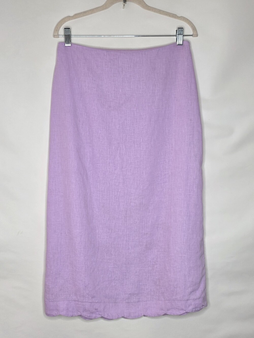 Abercrombie & Fitch LINEN Maxi Midi Skirt Size MP Lavender Scalloped Hem Lined